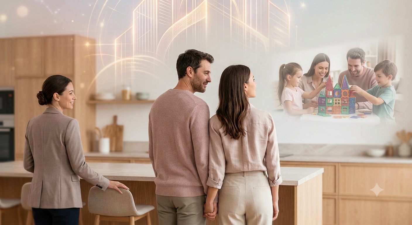 Un couple découvre avec leur conseillère la vision de leur futur foyer